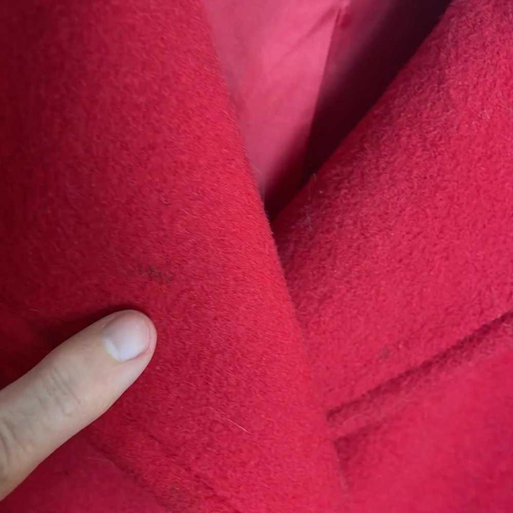 St. Johns Bay Red Wool Coat- front pockets- interior lining pocket- size Large - Picture 12 of 16